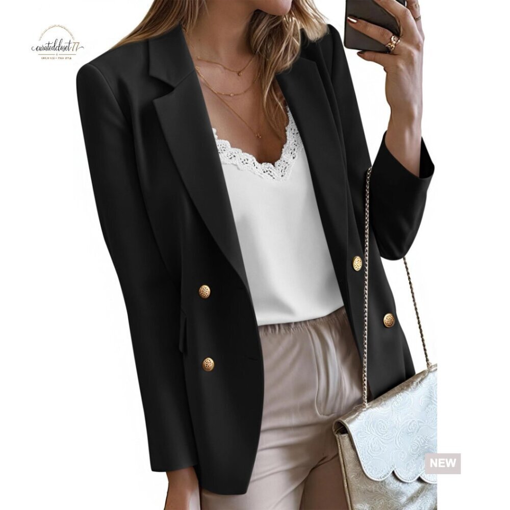 Double Breasted Blazer Oversized Business Casual Work Jacket with Pockets